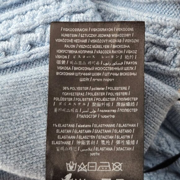 Marciano Guess Cable Knit Sweater Top L Baby Blue Sweetheart Neck Long Sleeve - Picture 10 of 13